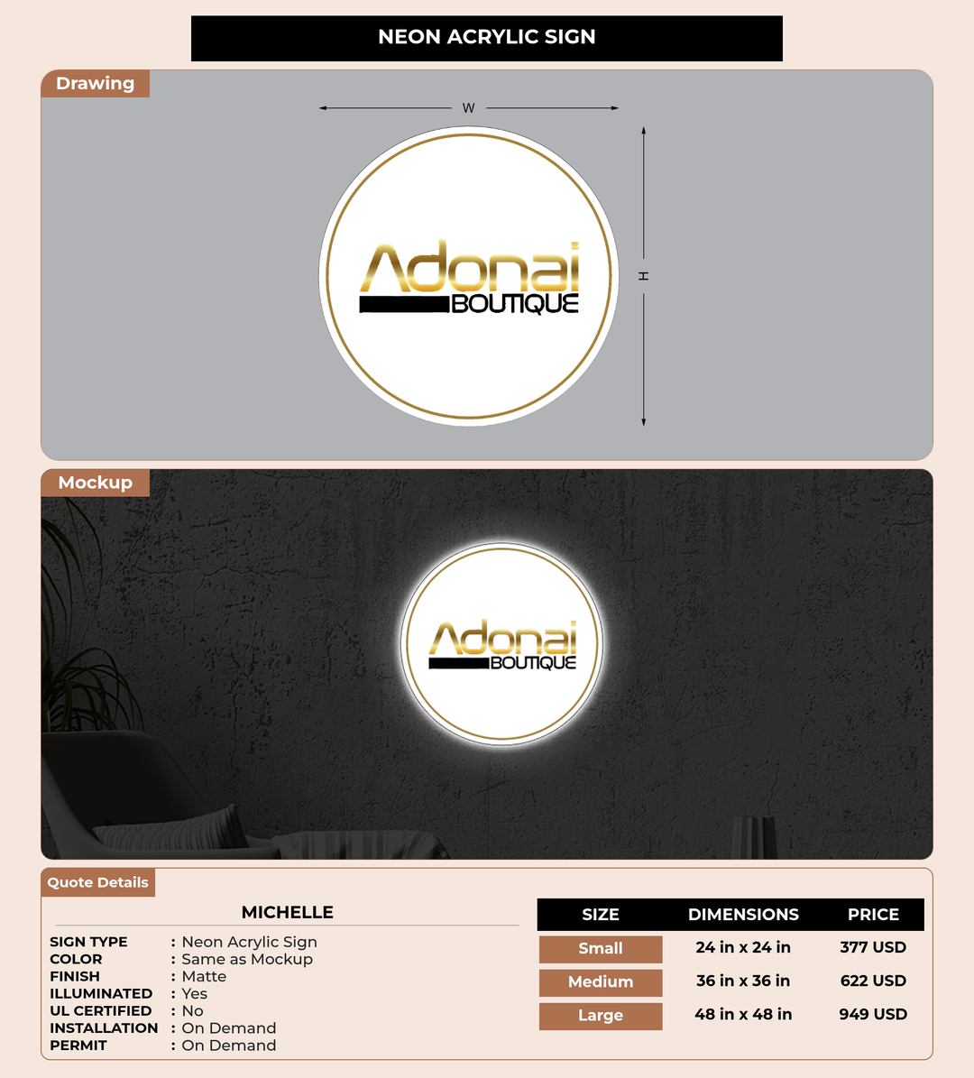 CUSTOM MOCKUP SIGN FOR Michelle