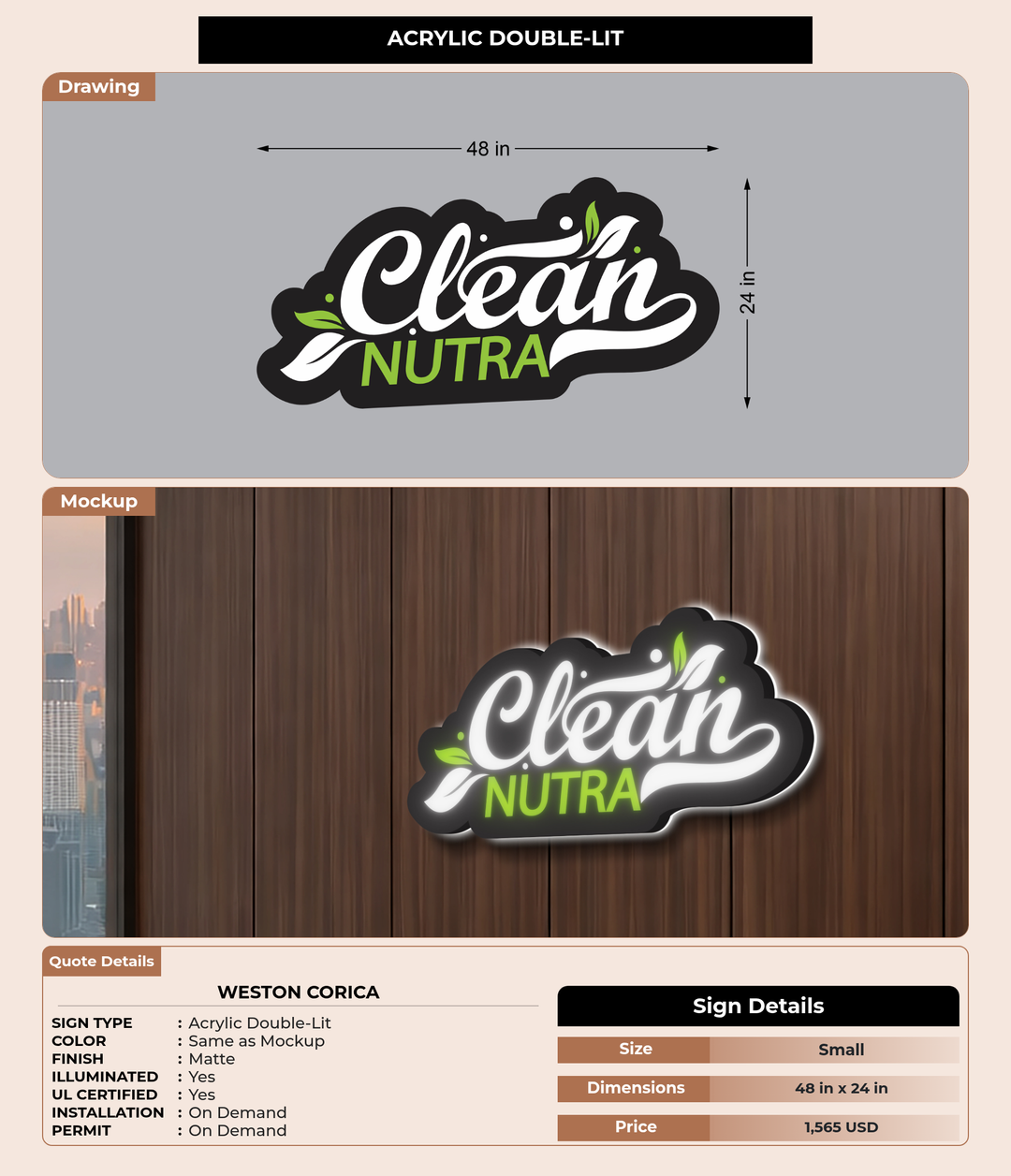 CUSTOM MOCKUP SIGN FOR Weston Corica
