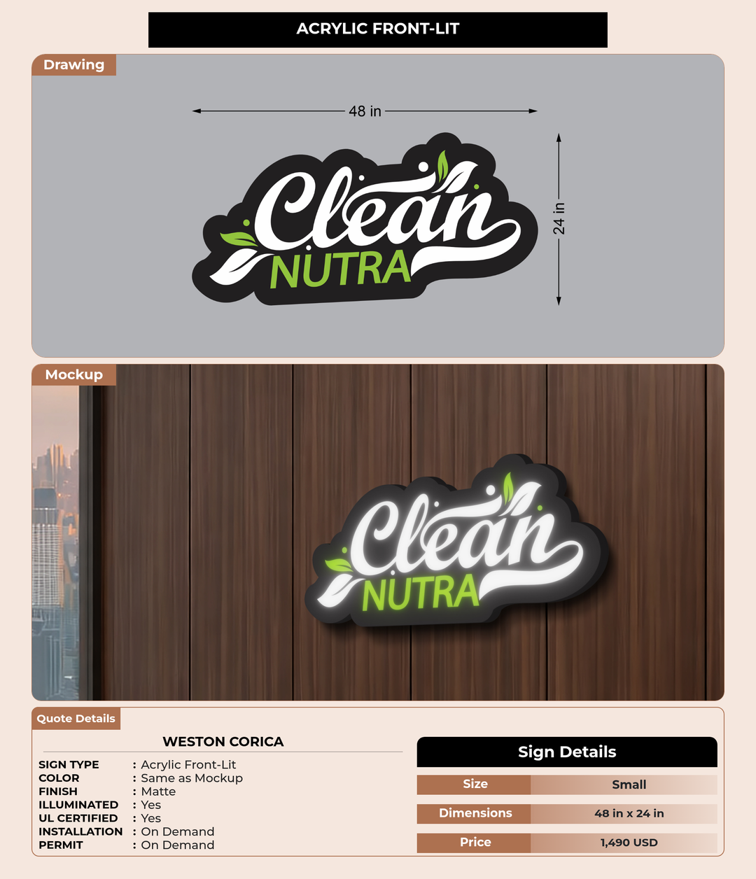 CUSTOM MOCKUP SIGN FOR Weston Corica