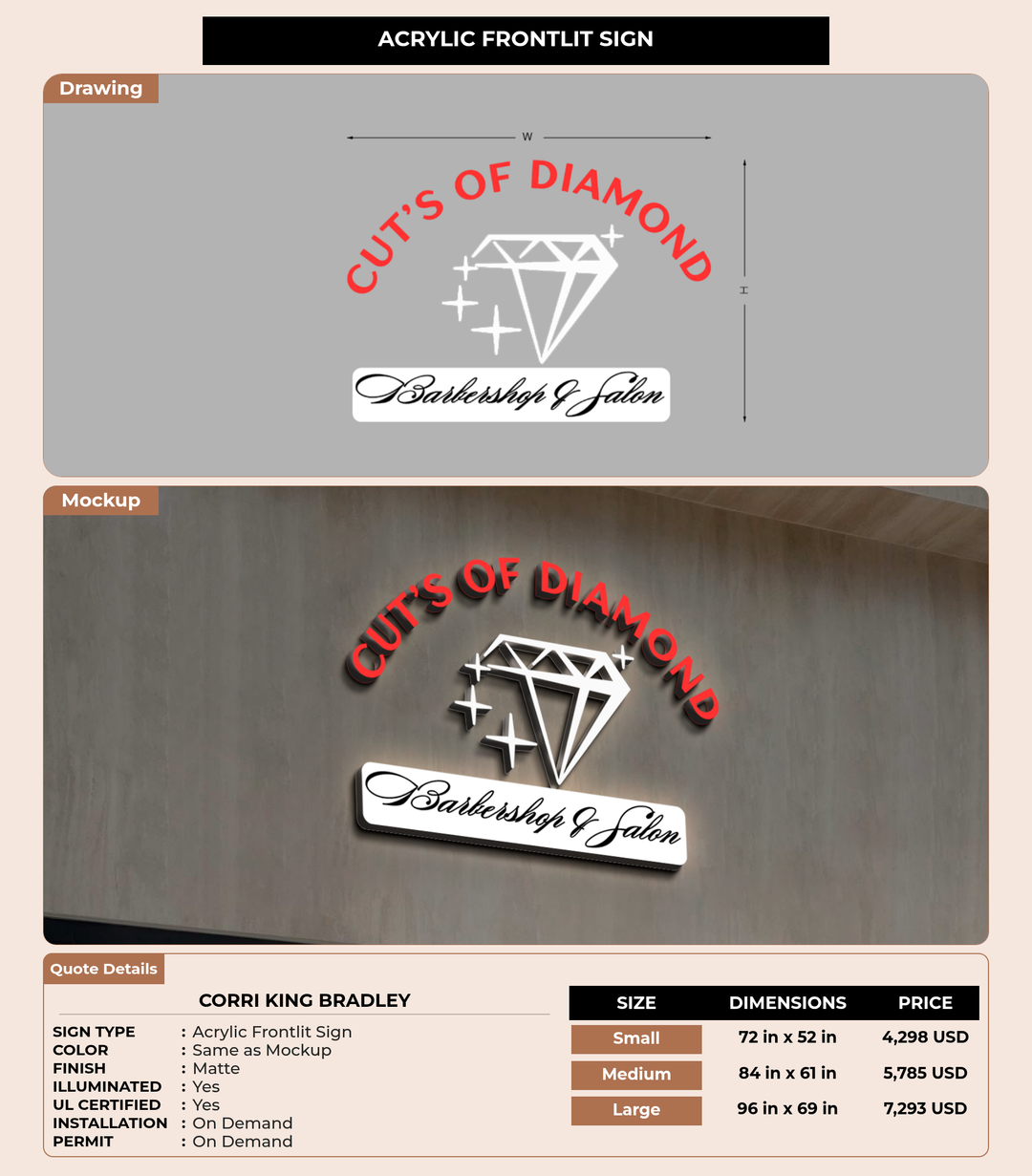 CUSTOM MOCKUP SIGN FOR Corri King Bradley