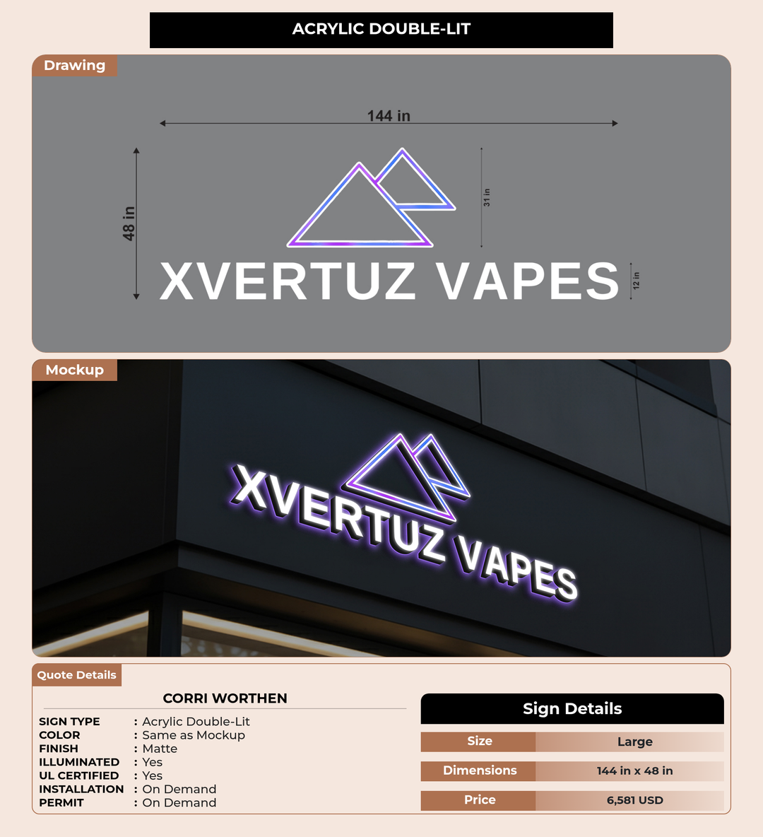 CUSTOM MOCKUP SIGN FOR Corri Worthen