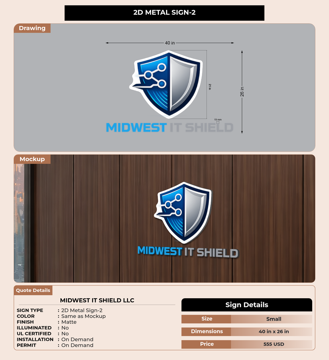 CUSTOM MOCKUP SIGN FOR Midwest IT Shield LLC
