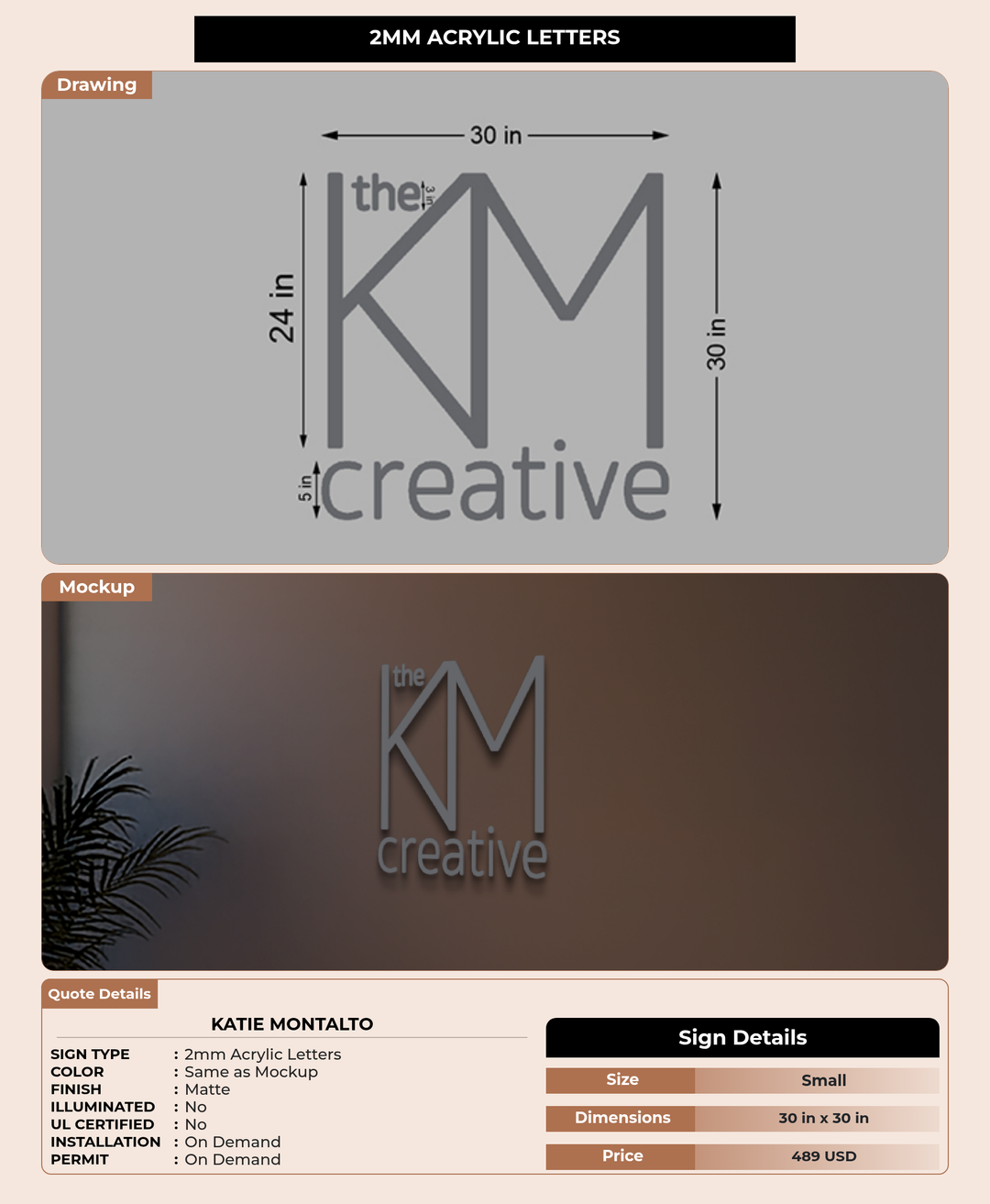 CUSTOM MOCKUP SIGN FOR Katie Montalto