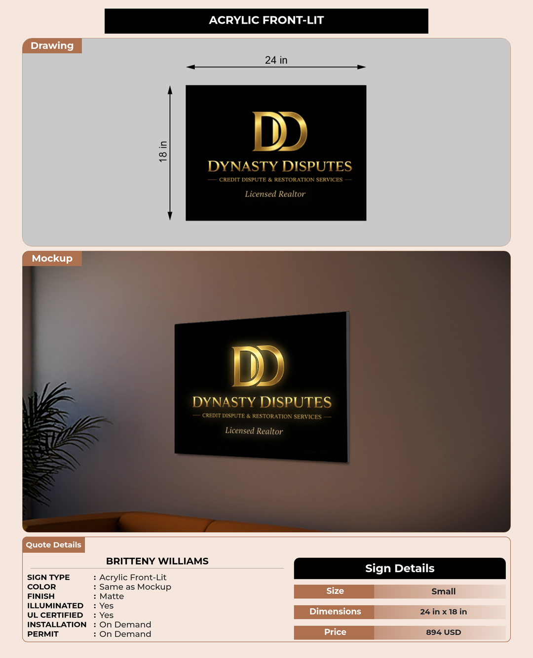 CUSTOM MOCKUP SIGN FOR Britteny Williams