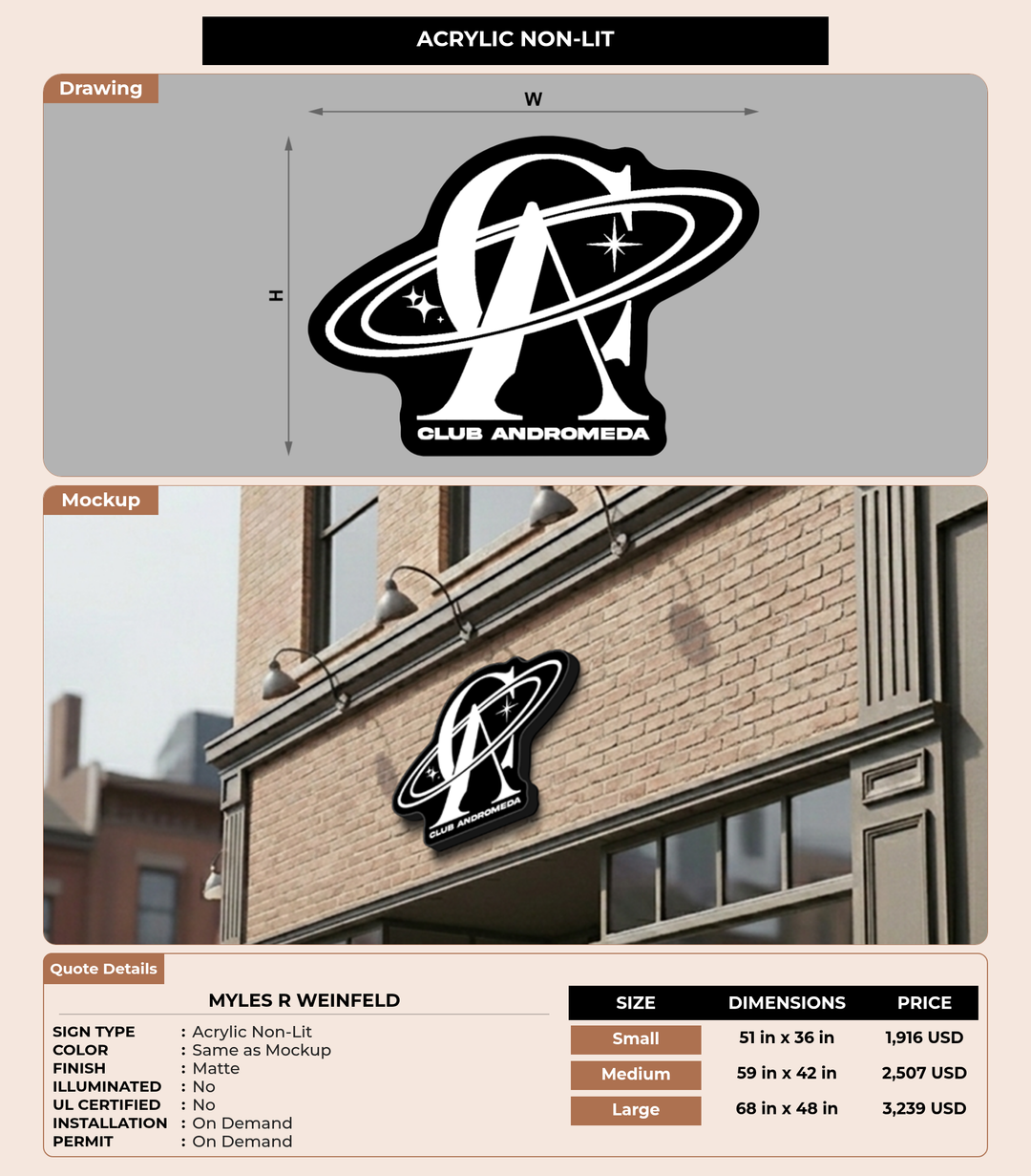 CUSTOM MOCKUP SIGN FOR Myles R Weinfeld