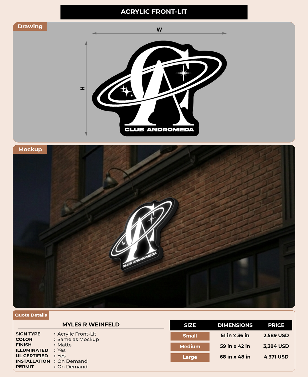 CUSTOM MOCKUP SIGN FOR Myles R Weinfeld