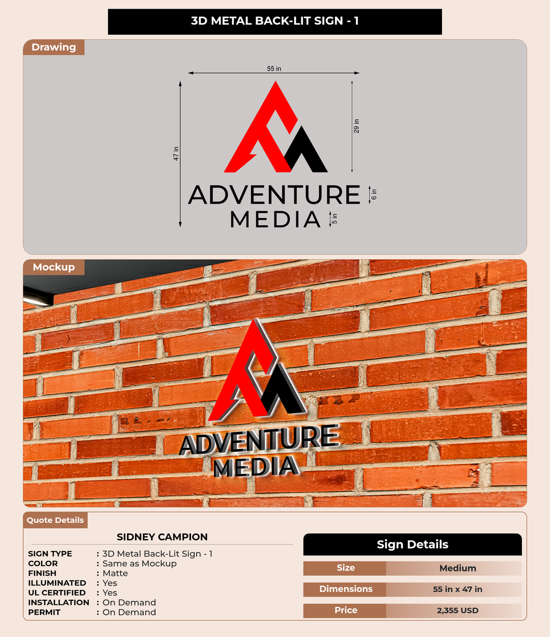 CUSTOM MOCKUP SIGN FOR Sidney Campion
