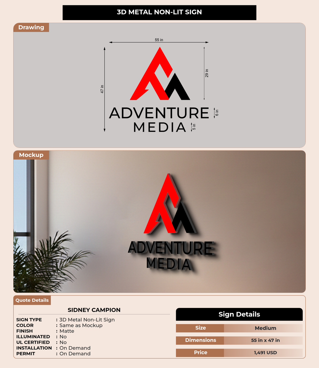 CUSTOM MOCKUP SIGN FOR Sidney Campion