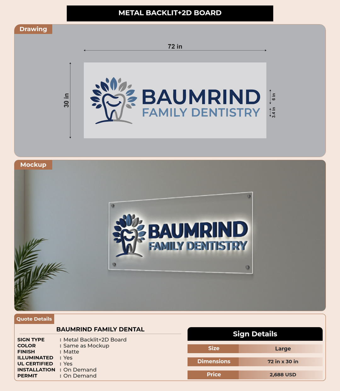 CUSTOM MOCKUP SIGN FOR Baumrind Family Dental