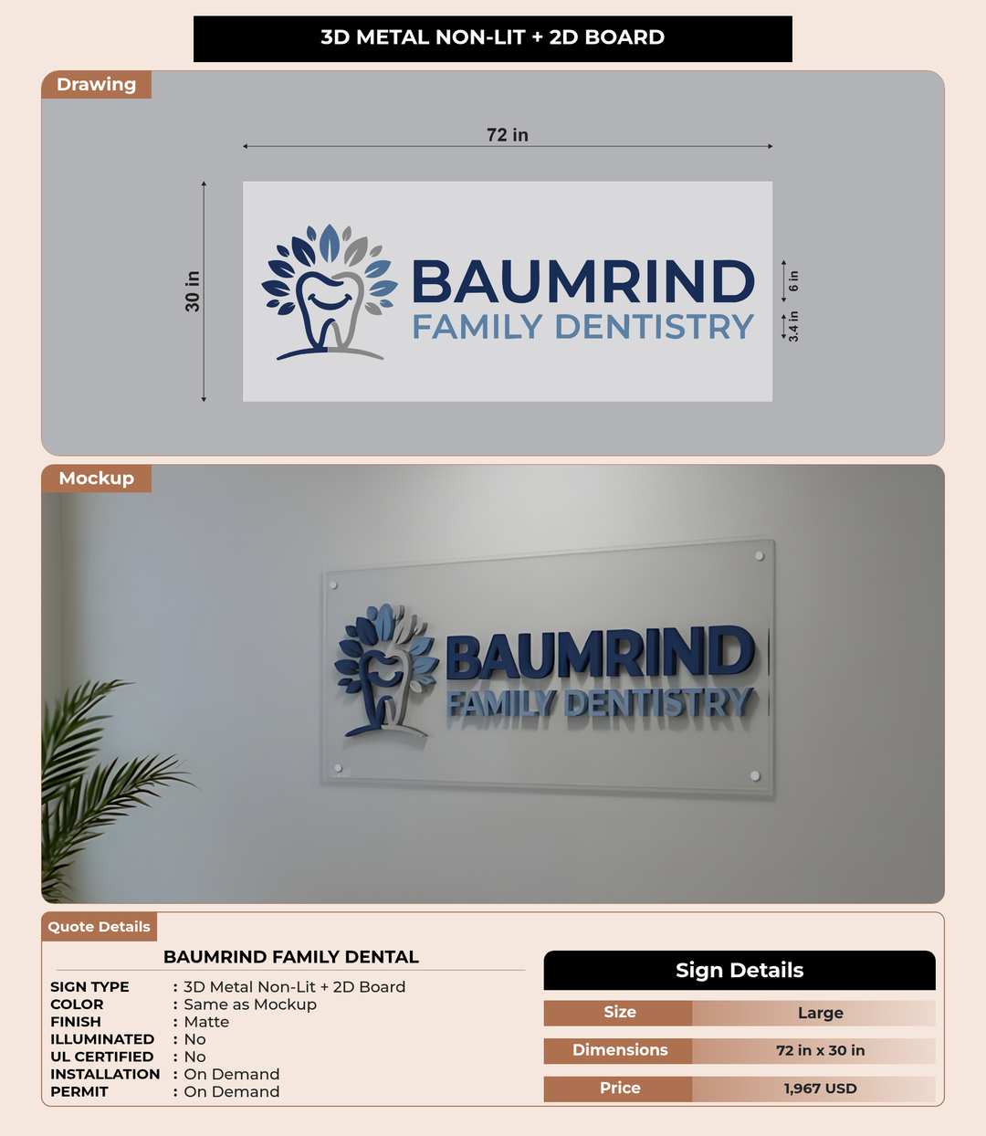 CUSTOM MOCKUP SIGN FOR Baumrind Family Dental