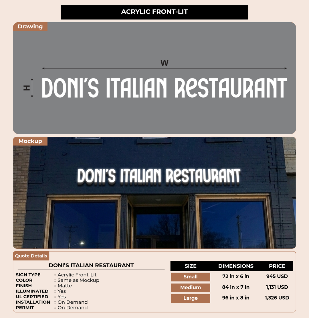 CUSTOM MOCKUP SIGN FOR Doni’s Italian restaurant