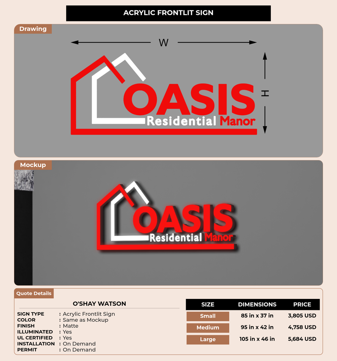 CUSTOM MOCKUP SIGN FOR O&