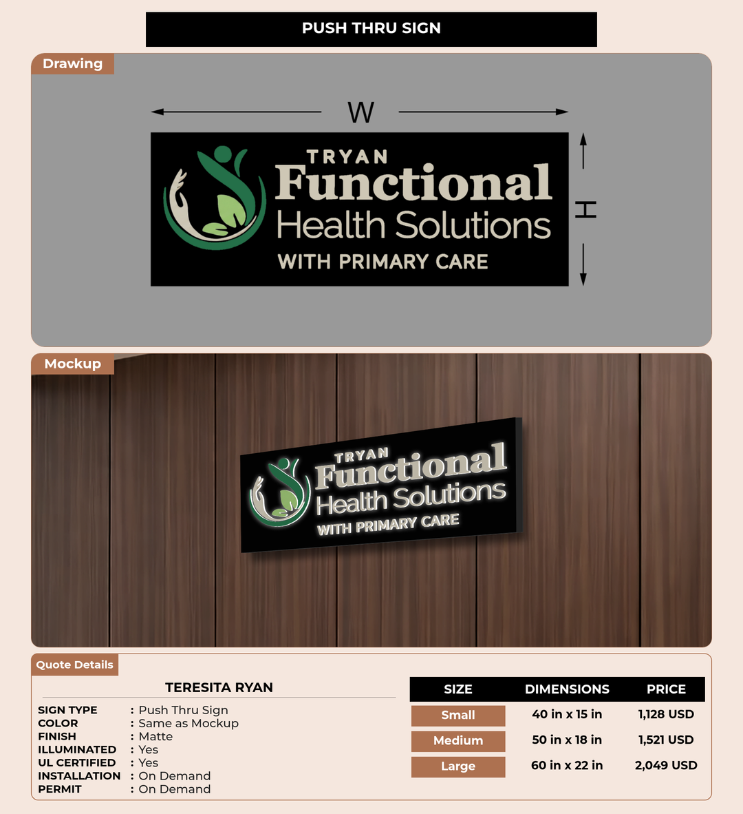 CUSTOM MOCKUP SIGN FOR Teresita Ryan