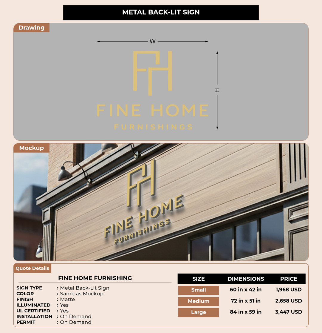 CUSTOM MOCKUP SIGN FOR Fine Home Furnishing
