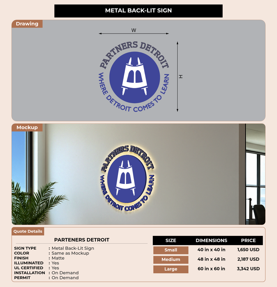 CUSTOM MOCKUP SIGN FOR Parteners Detroit