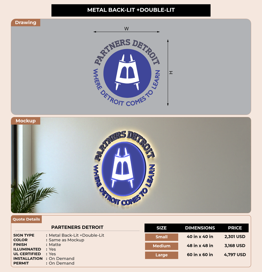 CUSTOM MOCKUP SIGN FOR Parteners Detroit