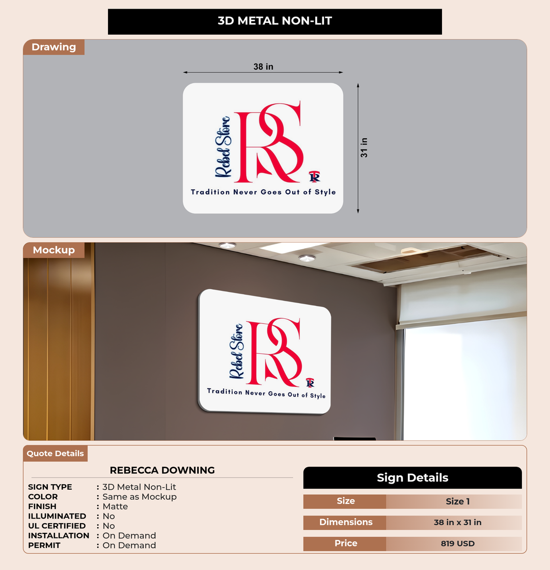 CUSTOM MOCKUP SIGN FOR Rebecca Downing