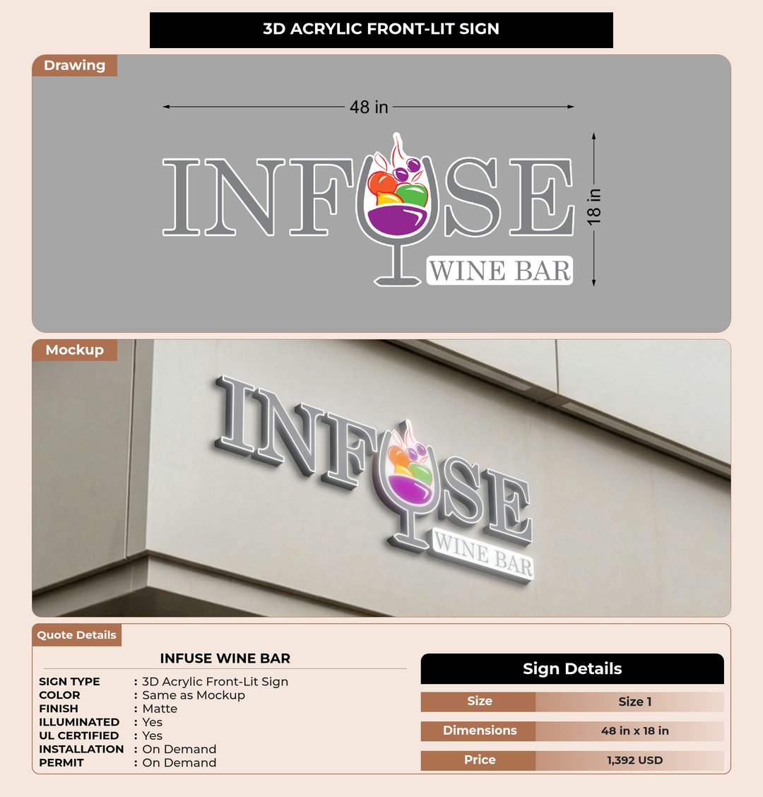 CUSTOM MOCKUP SIGN FOR Infuse Wine Bar