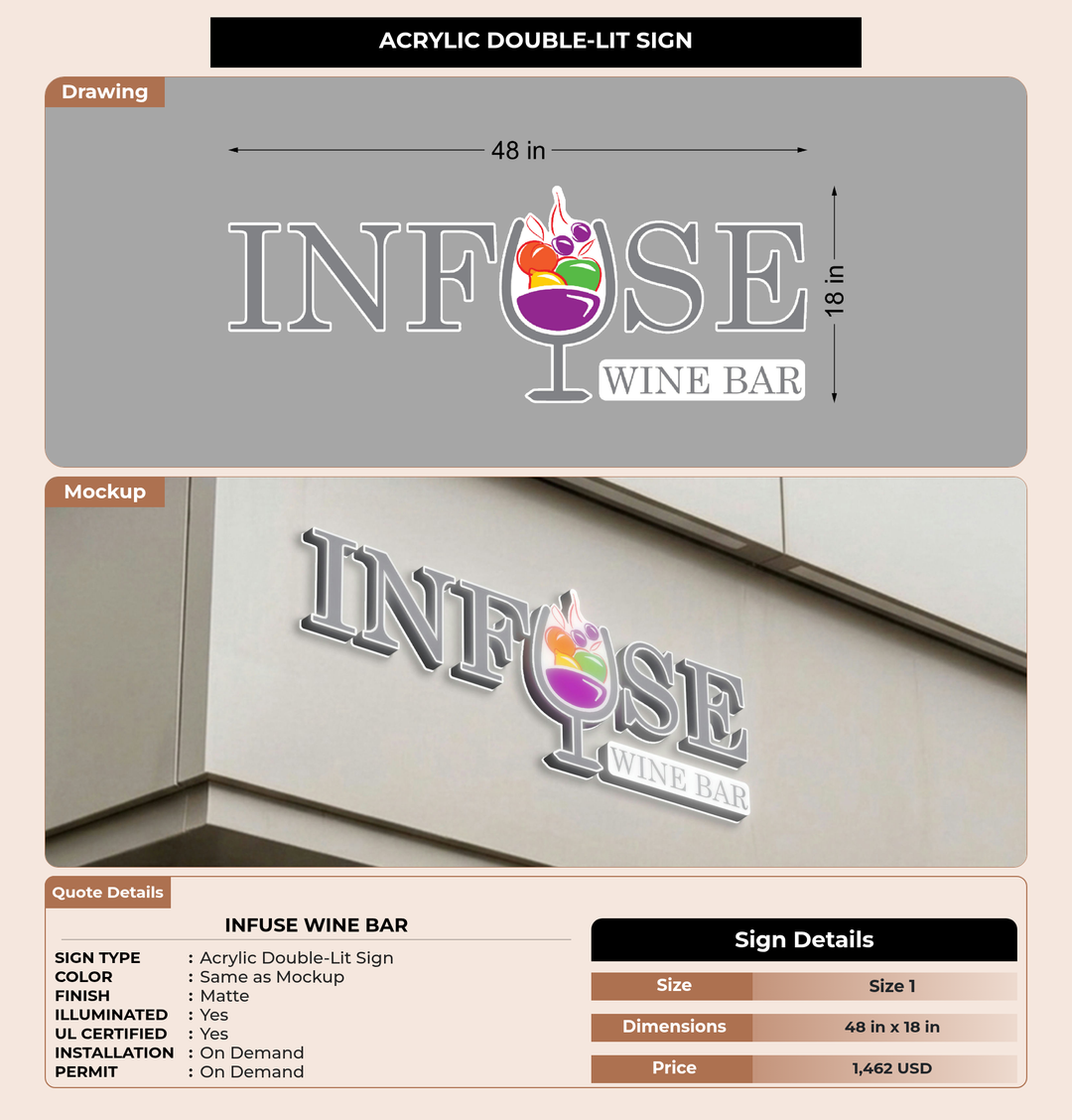 CUSTOM MOCKUP SIGN FOR Infuse Wine Bar