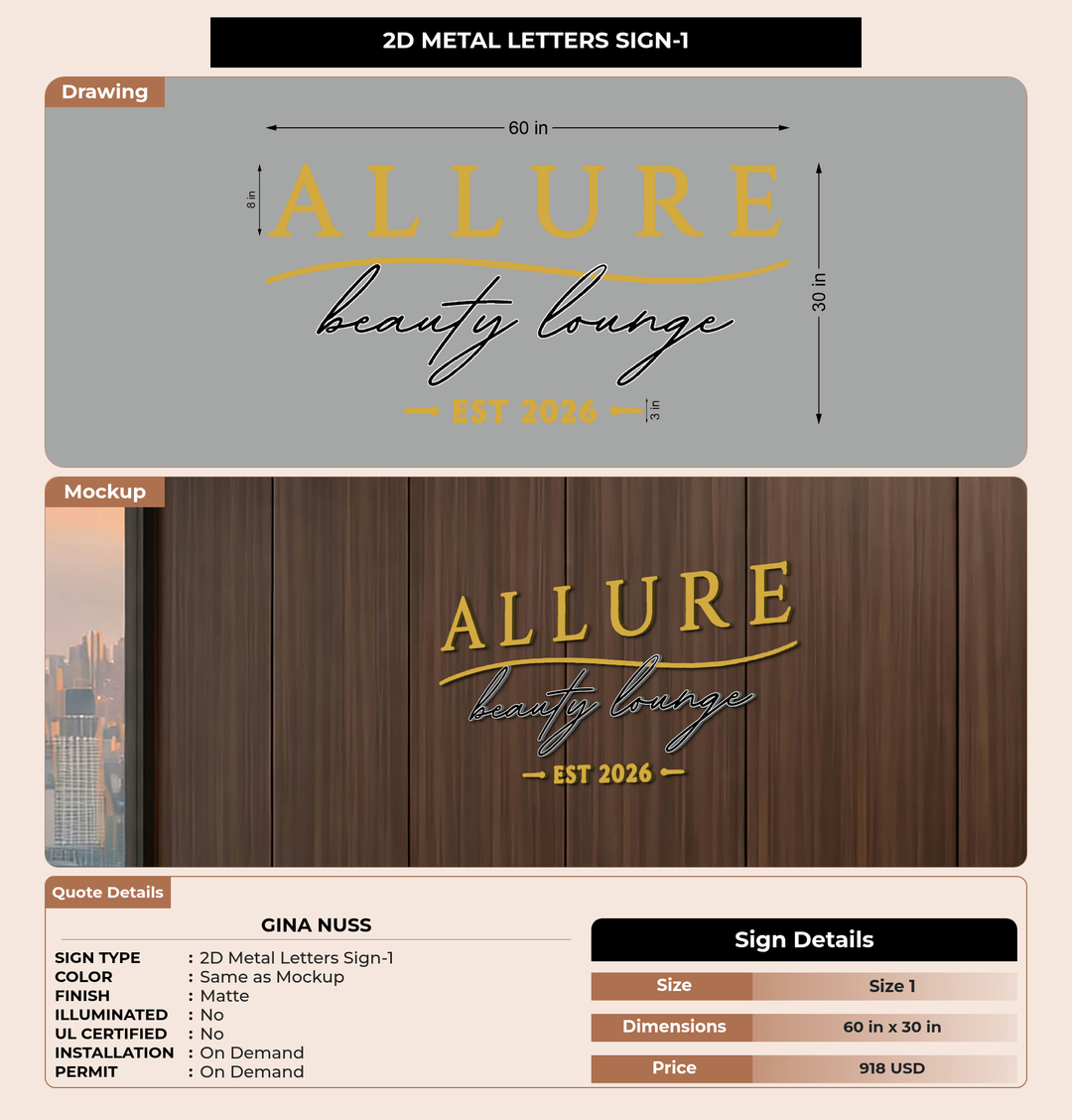 CUSTOM MOCKUP SIGN FOR Gina Nuss