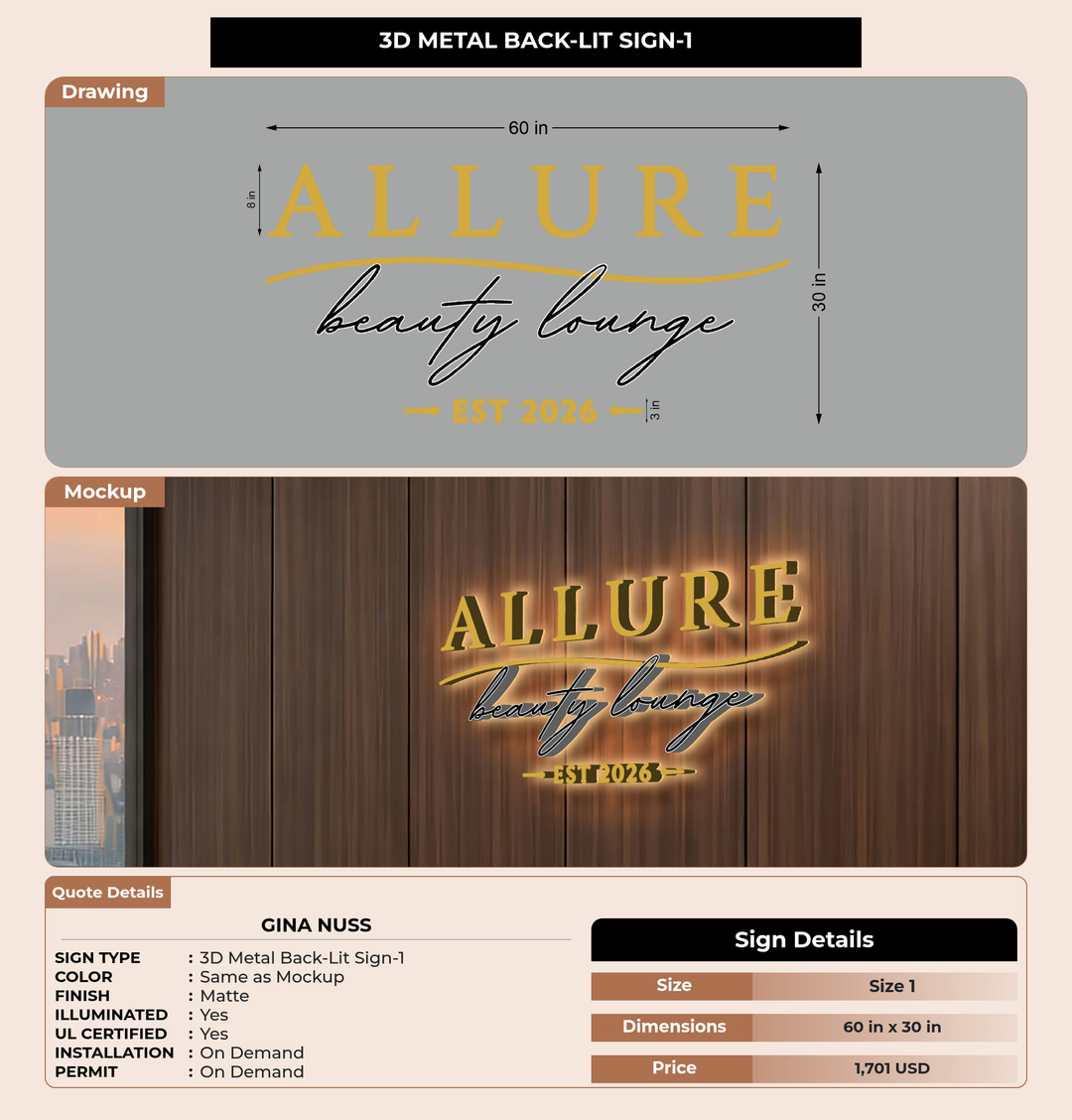 CUSTOM MOCKUP SIGN FOR Gina Nuss