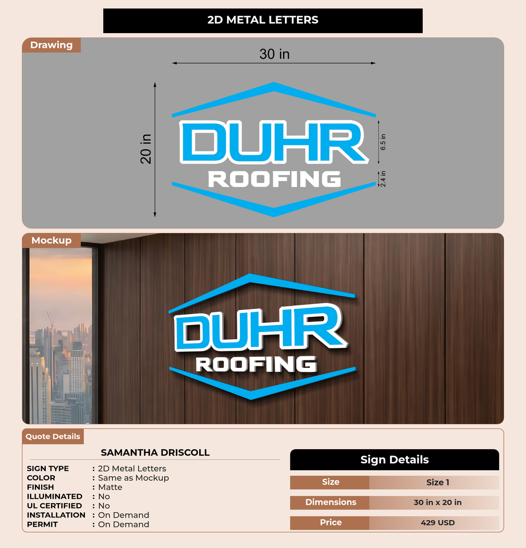 CUSTOM MOCKUP SIGN FOR Samantha Driscoll