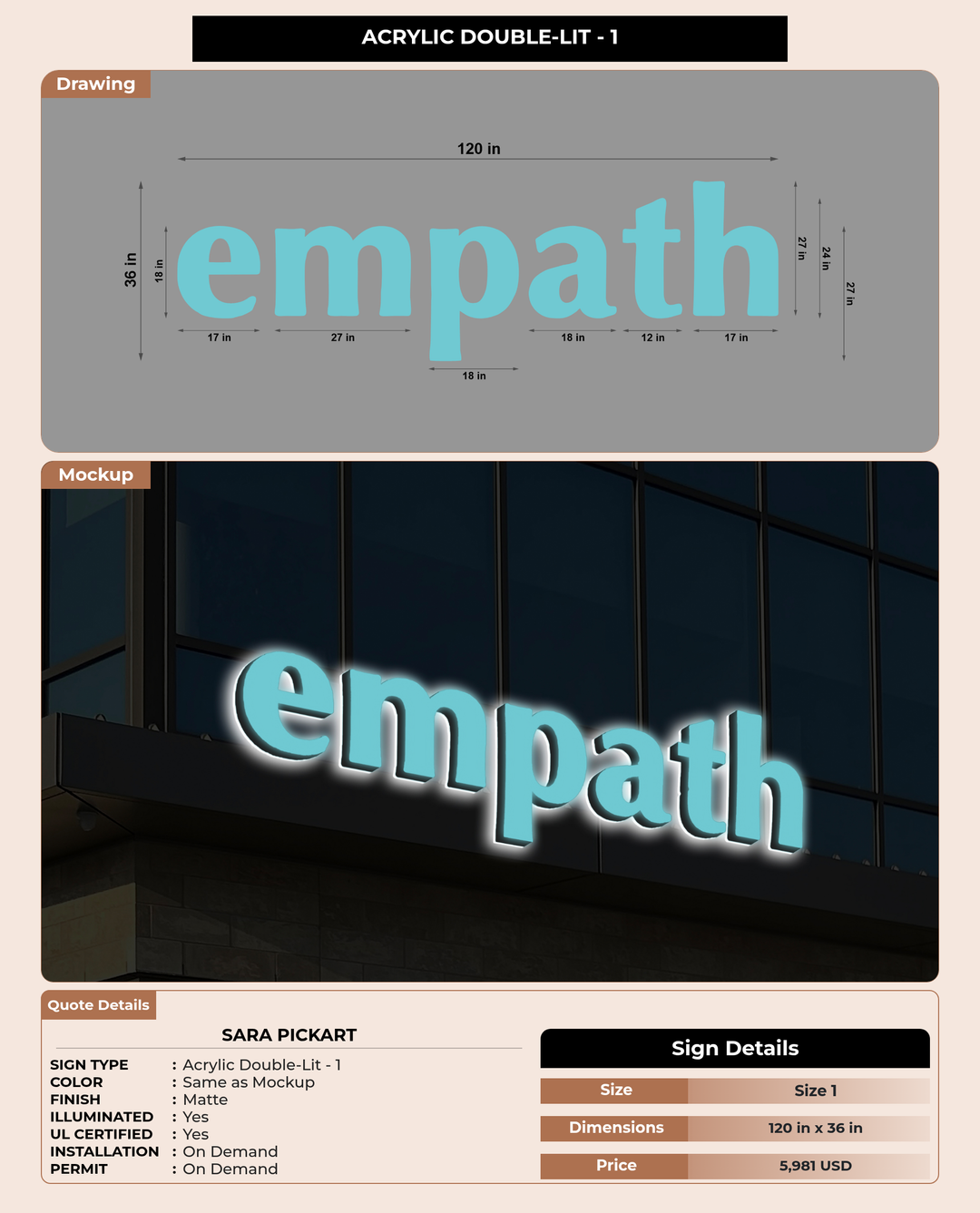 CUSTOM MOCKUP SIGN FOR Sara Pickart