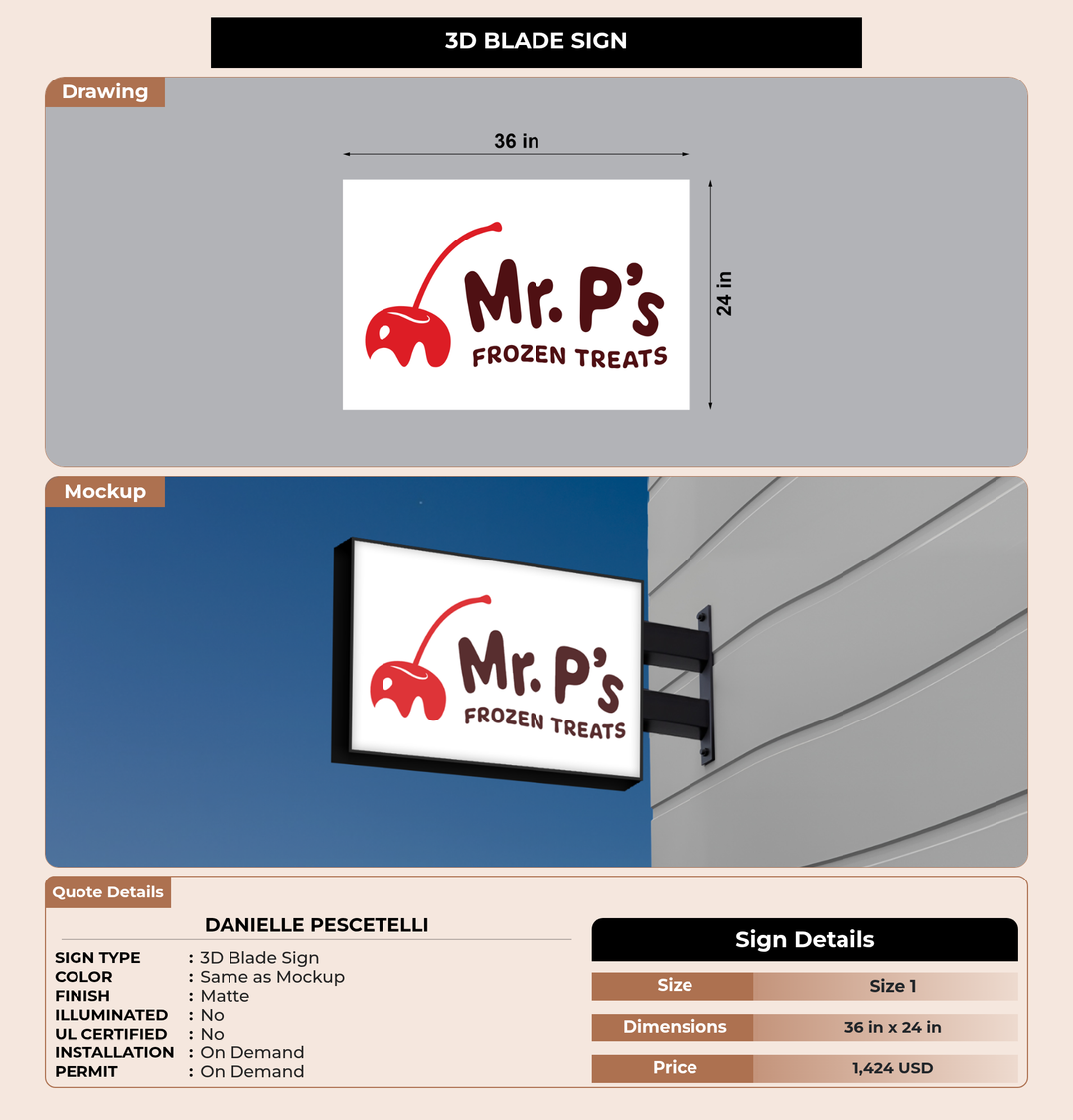 CUSTOM MOCKUP SIGN FOR Danielle Pescetelli