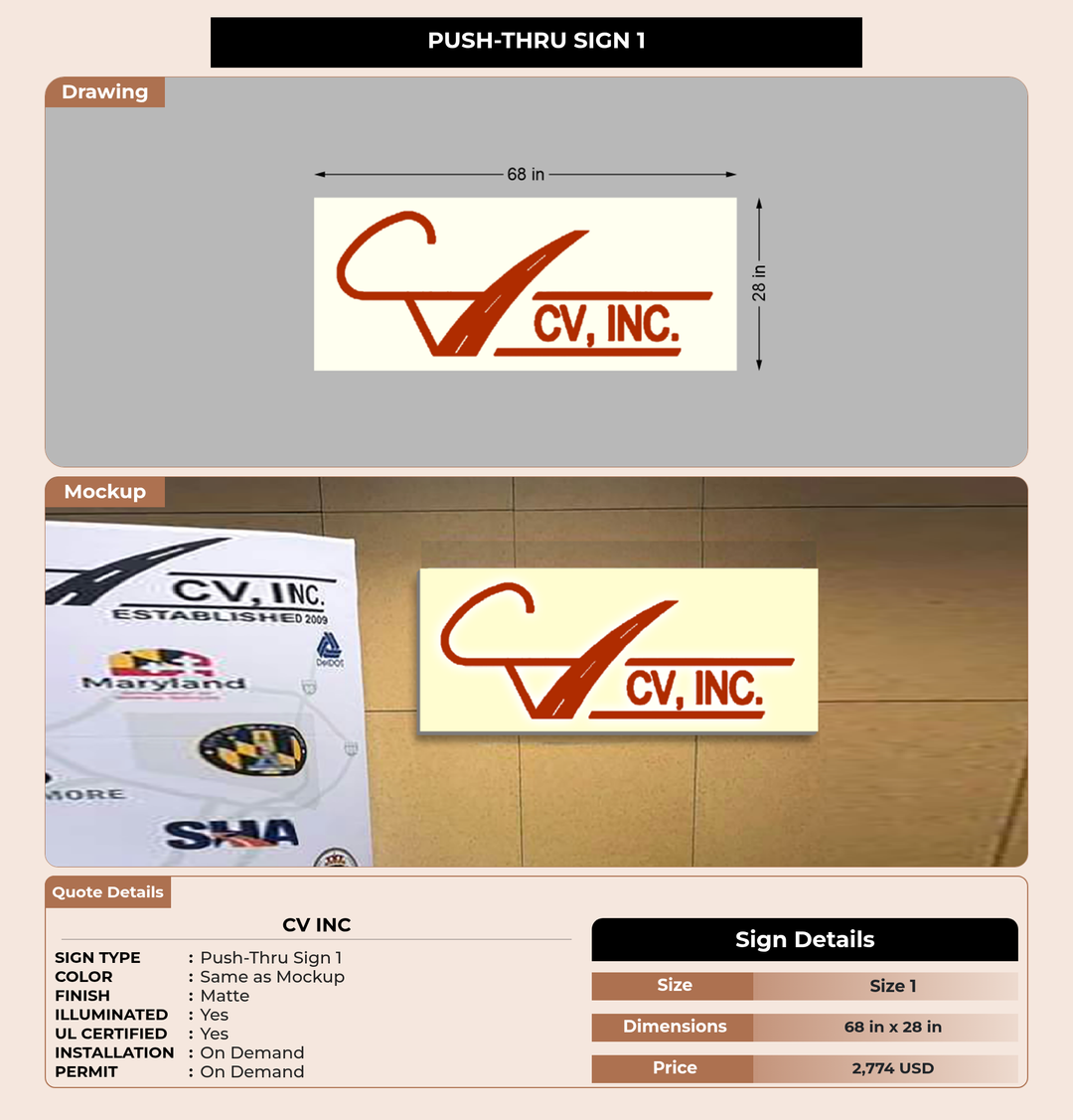 CUSTOM MOCKUP SIGN FOR CV Inc