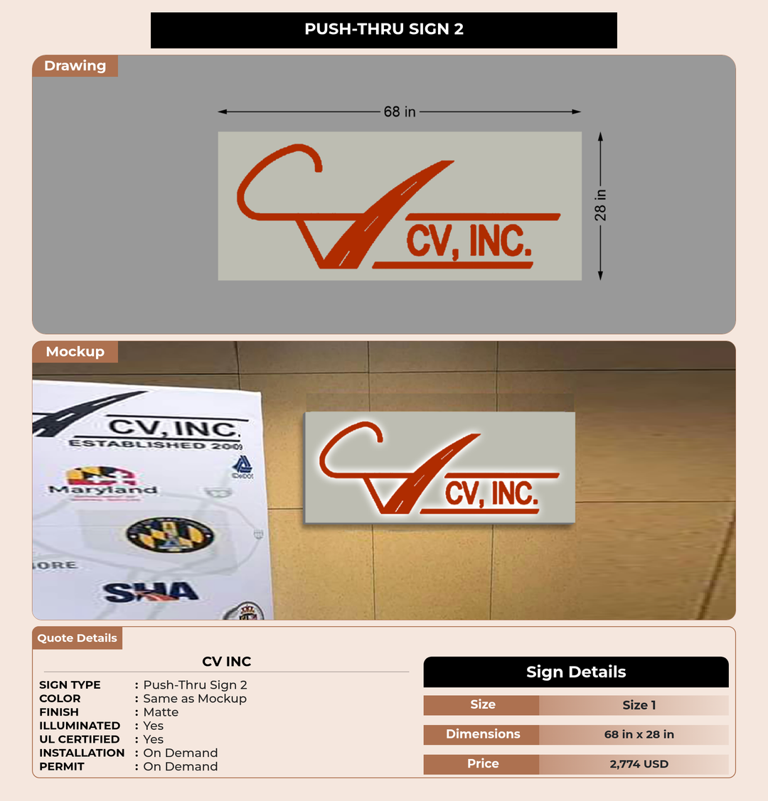 CUSTOM MOCKUP SIGN FOR CV Inc