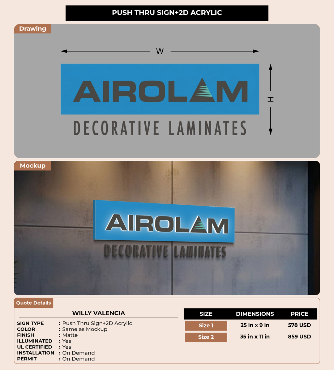 CUSTOM MOCKUP SIGN FOR Willy Valencia
