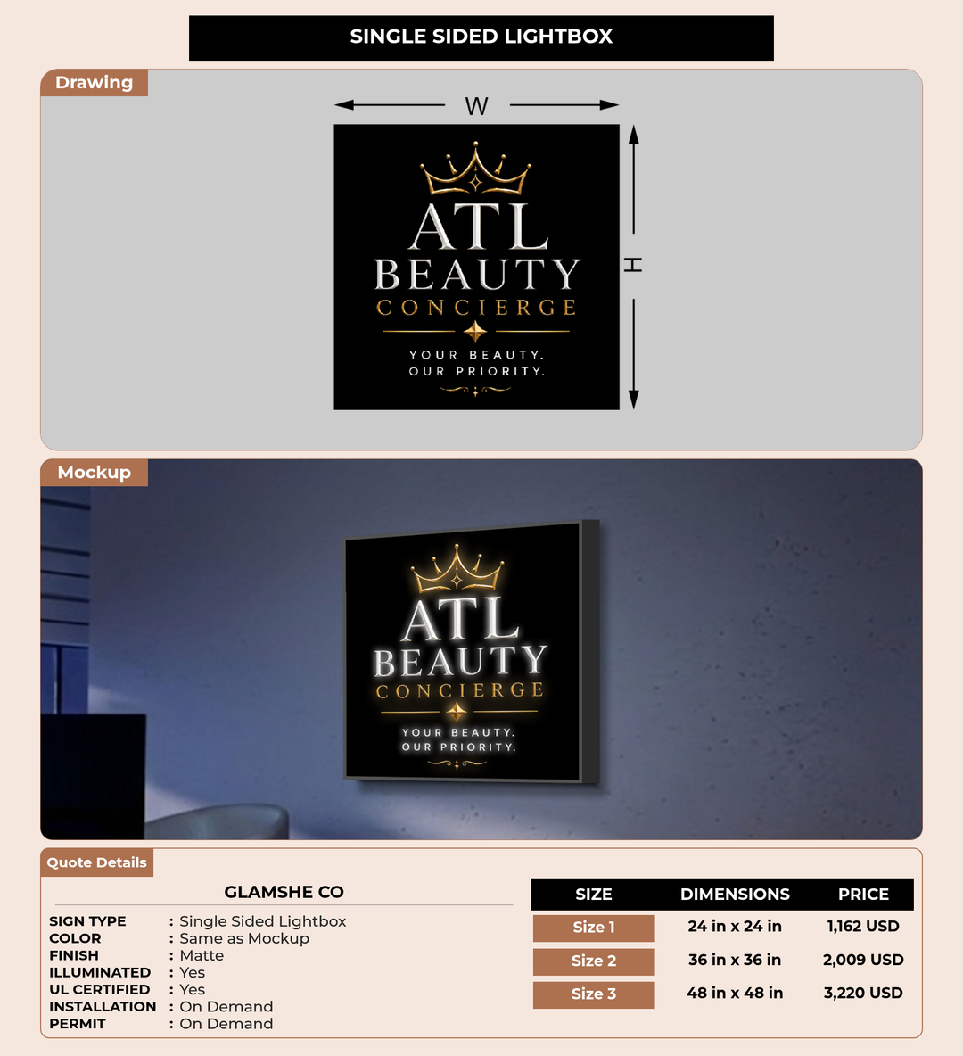 CUSTOM MOCKUP SIGN FOR GlamShe Co