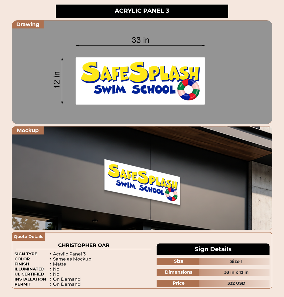 CUSTOM MOCKUP SIGN FOR Christopher Oar