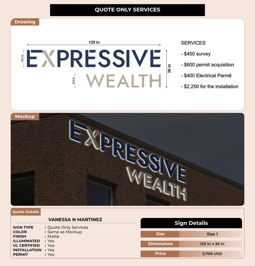 CUSTOM MOCKUP SIGN FOR Vanessa N Martinez (50% Deposit)