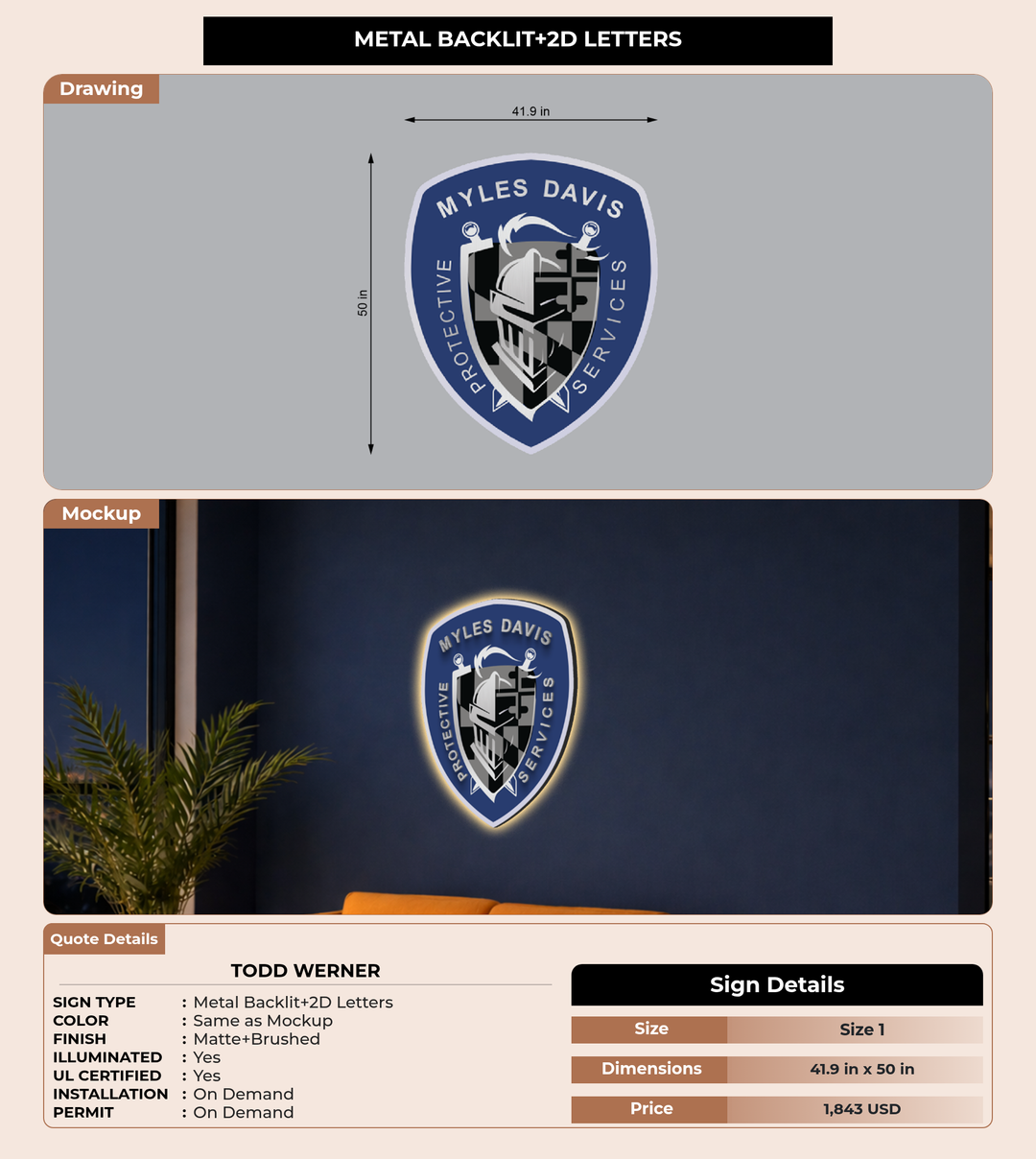 CUSTOM MOCKUP SIGN FOR Todd Werner(50% Deposit)