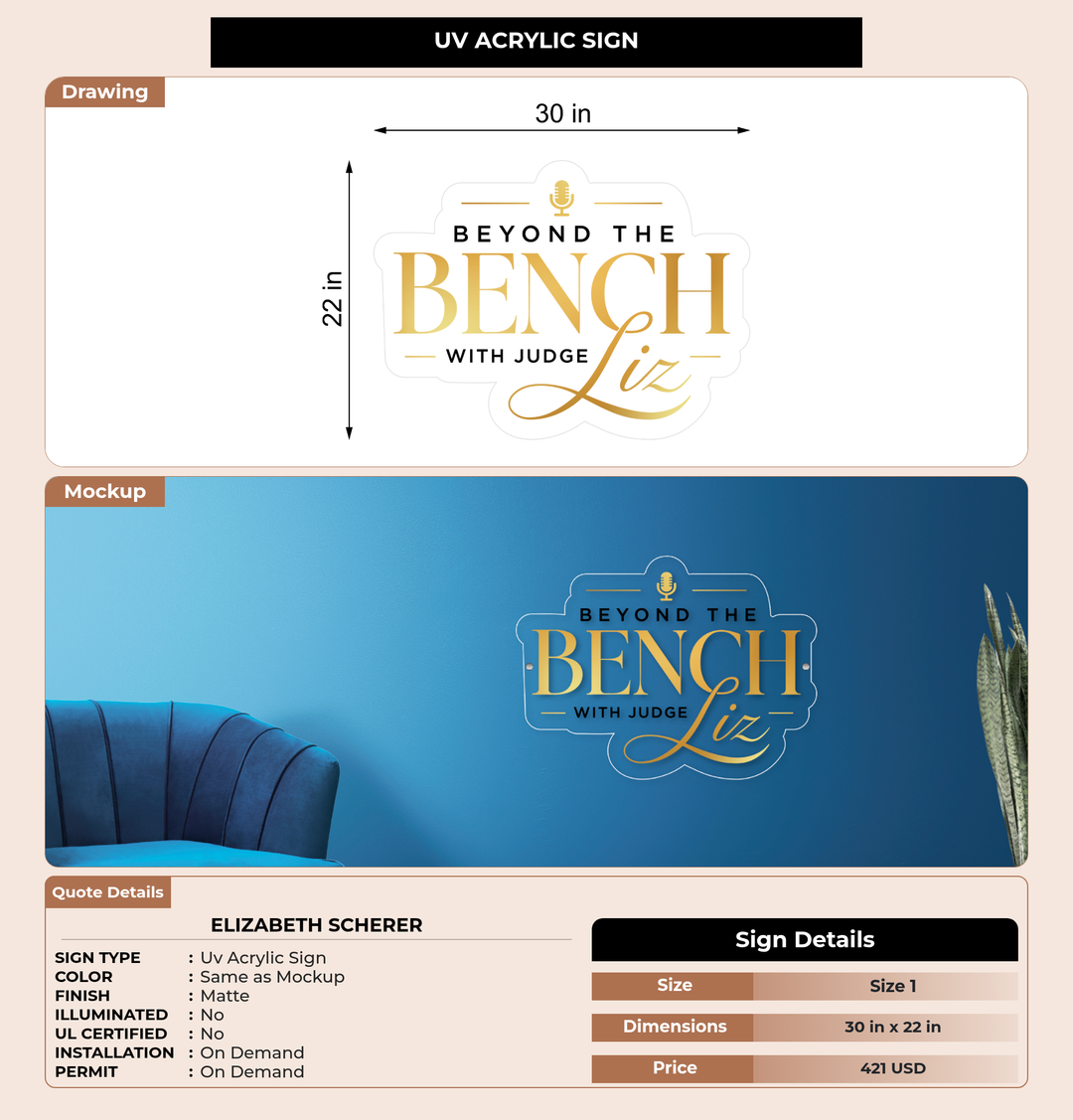CUSTOM MOCKUP SIGN FOR Elizabeth Scherer