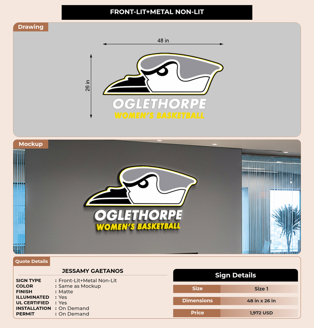 CUSTOM MOCKUP SIGN FOR Jessamy Gaetanos