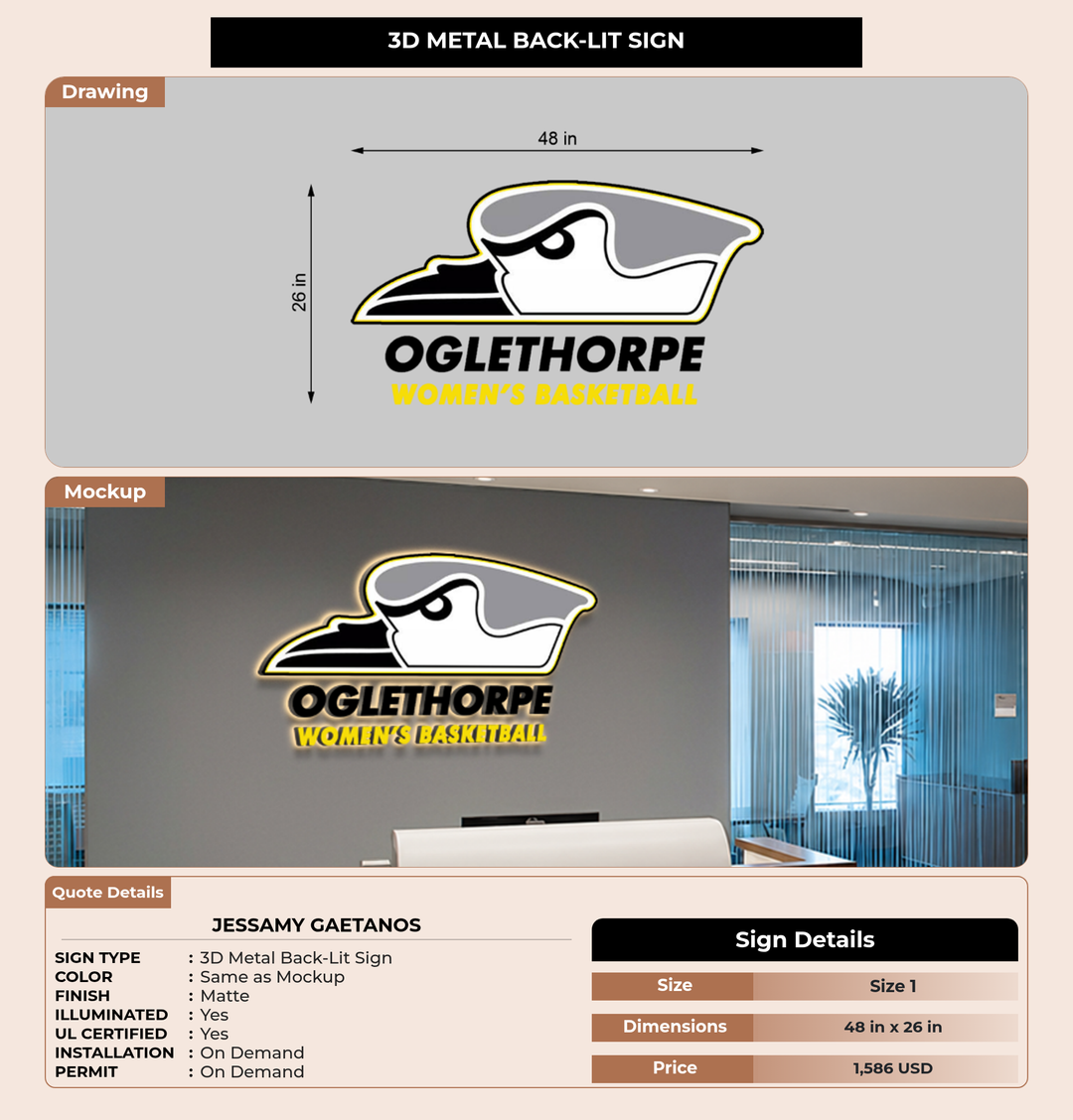 CUSTOM MOCKUP SIGN FOR Jessamy Gaetanos