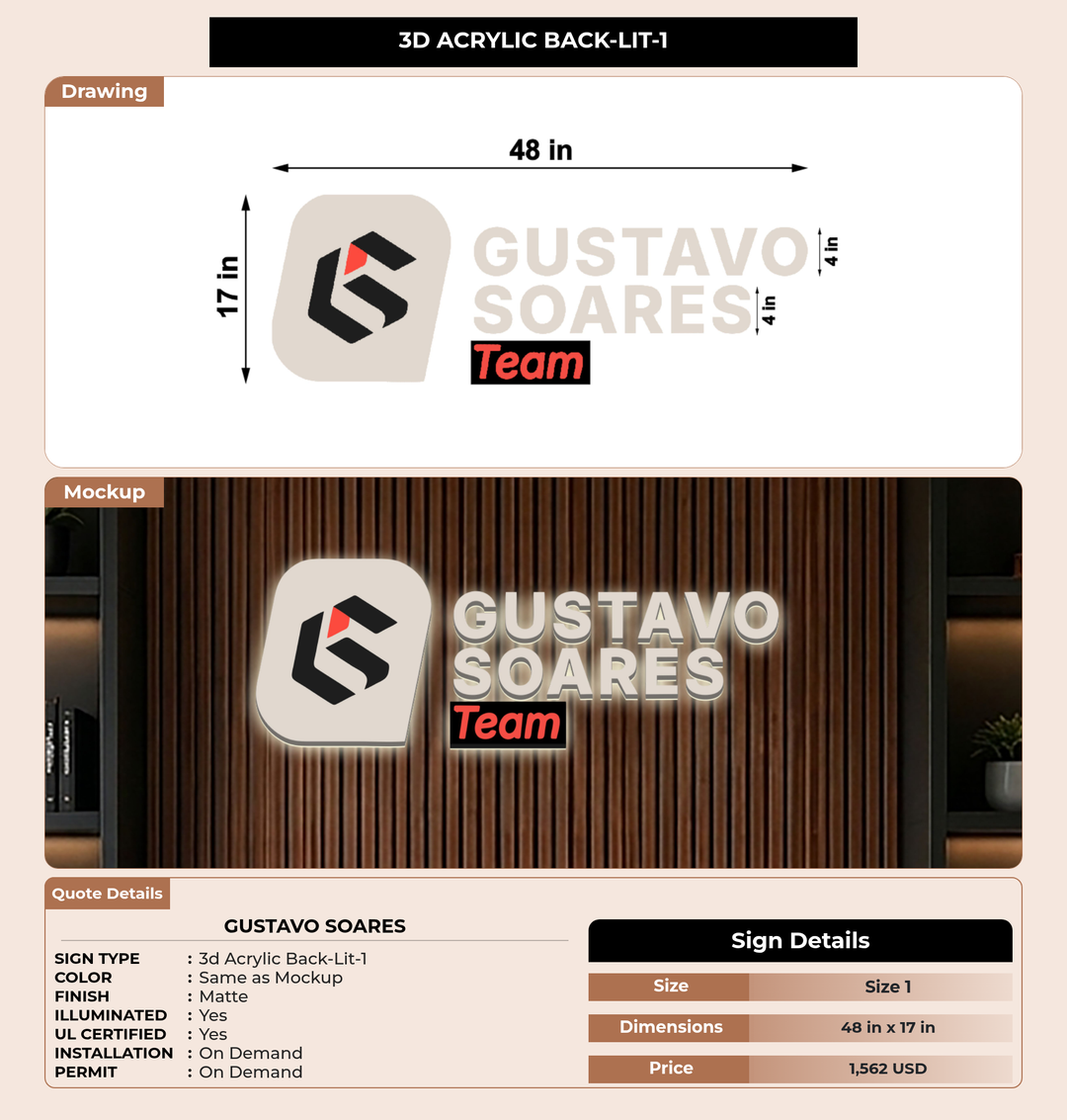 CUSTOM MOCKUP SIGN FOR Gustavo Soares(Payment for sign Upgrade)