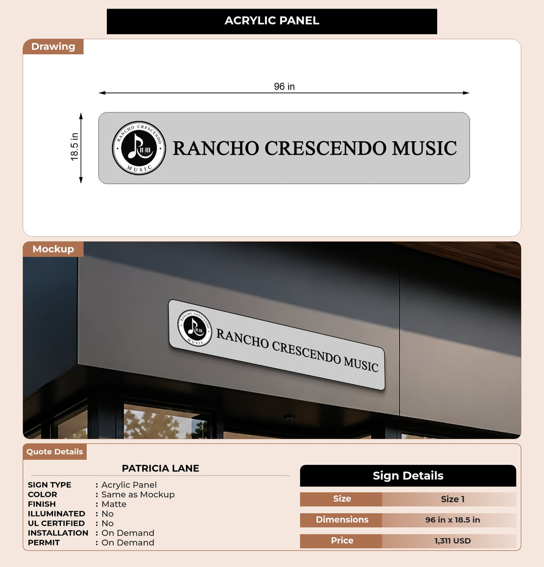 CUSTOM MOCKUP SIGN FOR Patricia Lane