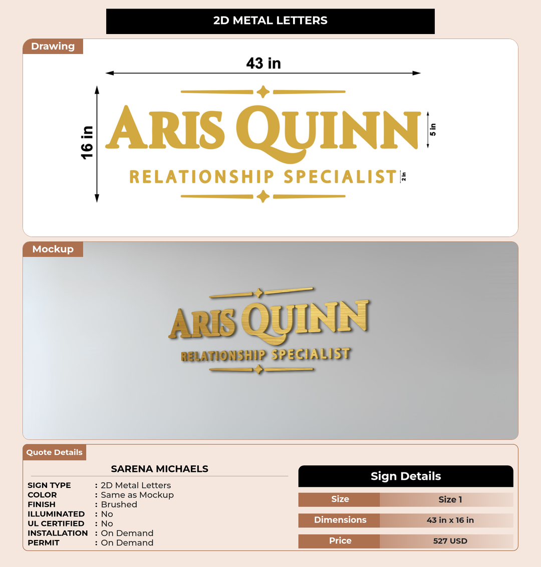 CUSTOM MOCKUP SIGN FOR SARENA MICHAELS