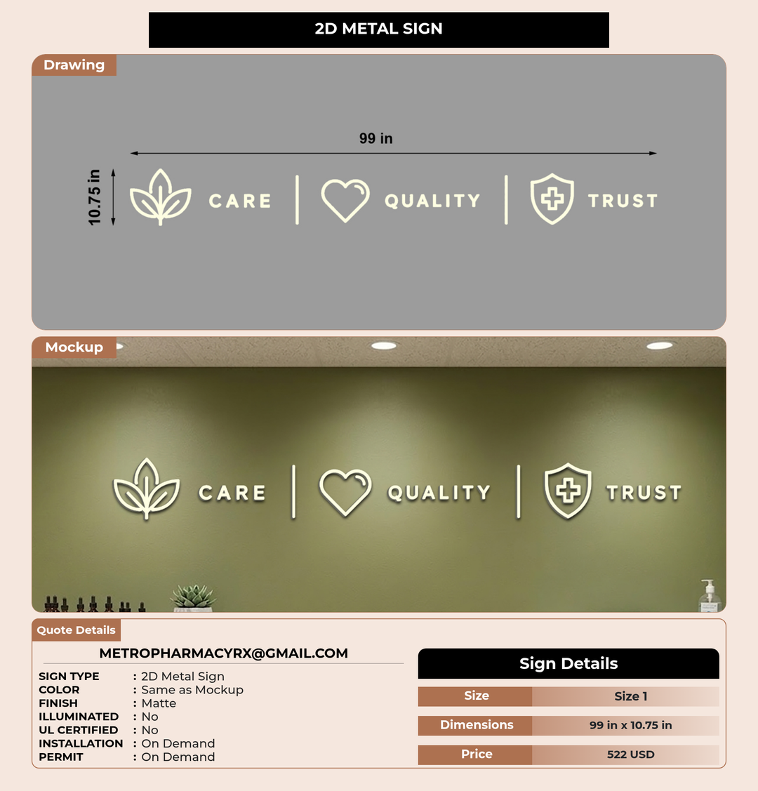 CUSTOM MOCKUP SIGN FOR metropharmacyrx@gmail.com