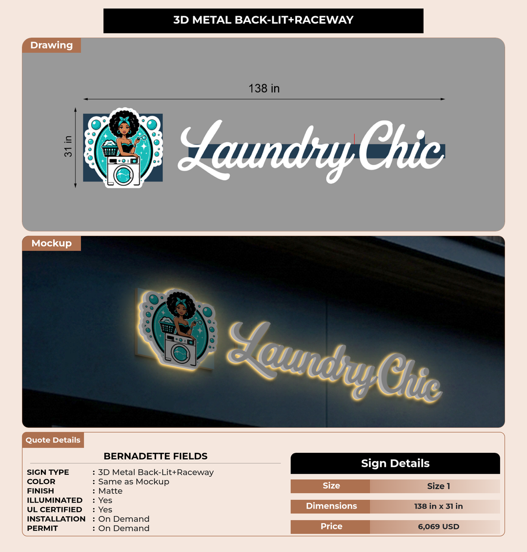 CUSTOM MOCKUP SIGN FOR Bernadette Fields (50% Deposit)