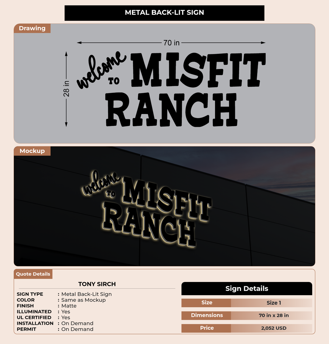 CUSTOM MOCKUP SIGN FOR Tony Sirch