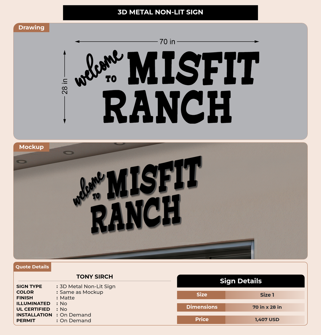 CUSTOM MOCKUP SIGN FOR Tony Sirch