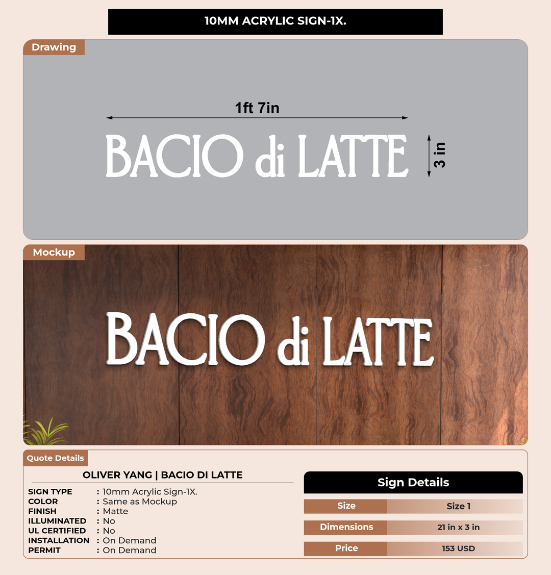 CUSTOM MOCKUP SIGN FOR Oliver Yang | Bacio di Latte