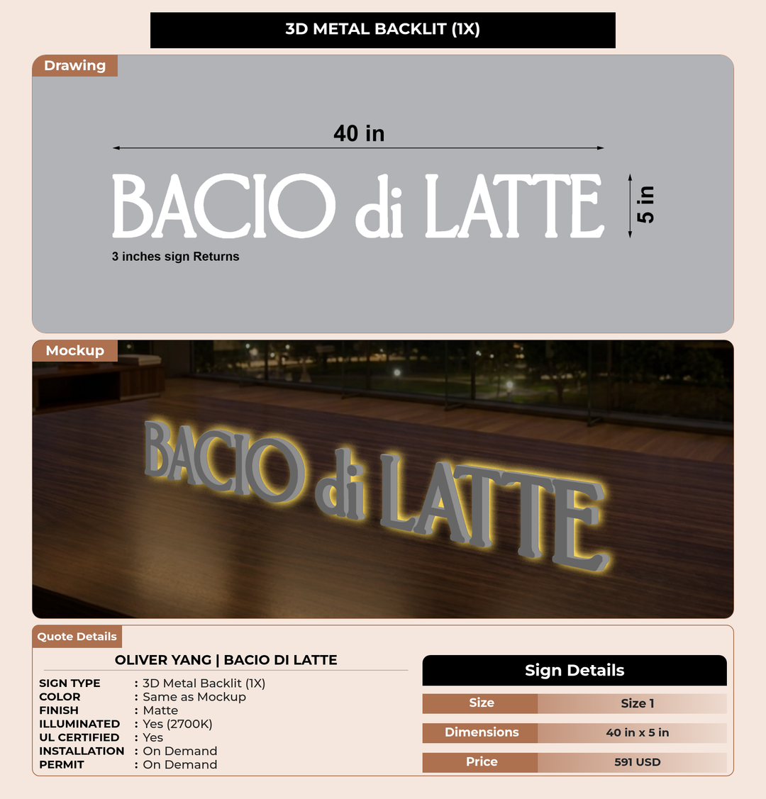 CUSTOM MOCKUP SIGN FOR Oliver Yang | Bacio di Latte