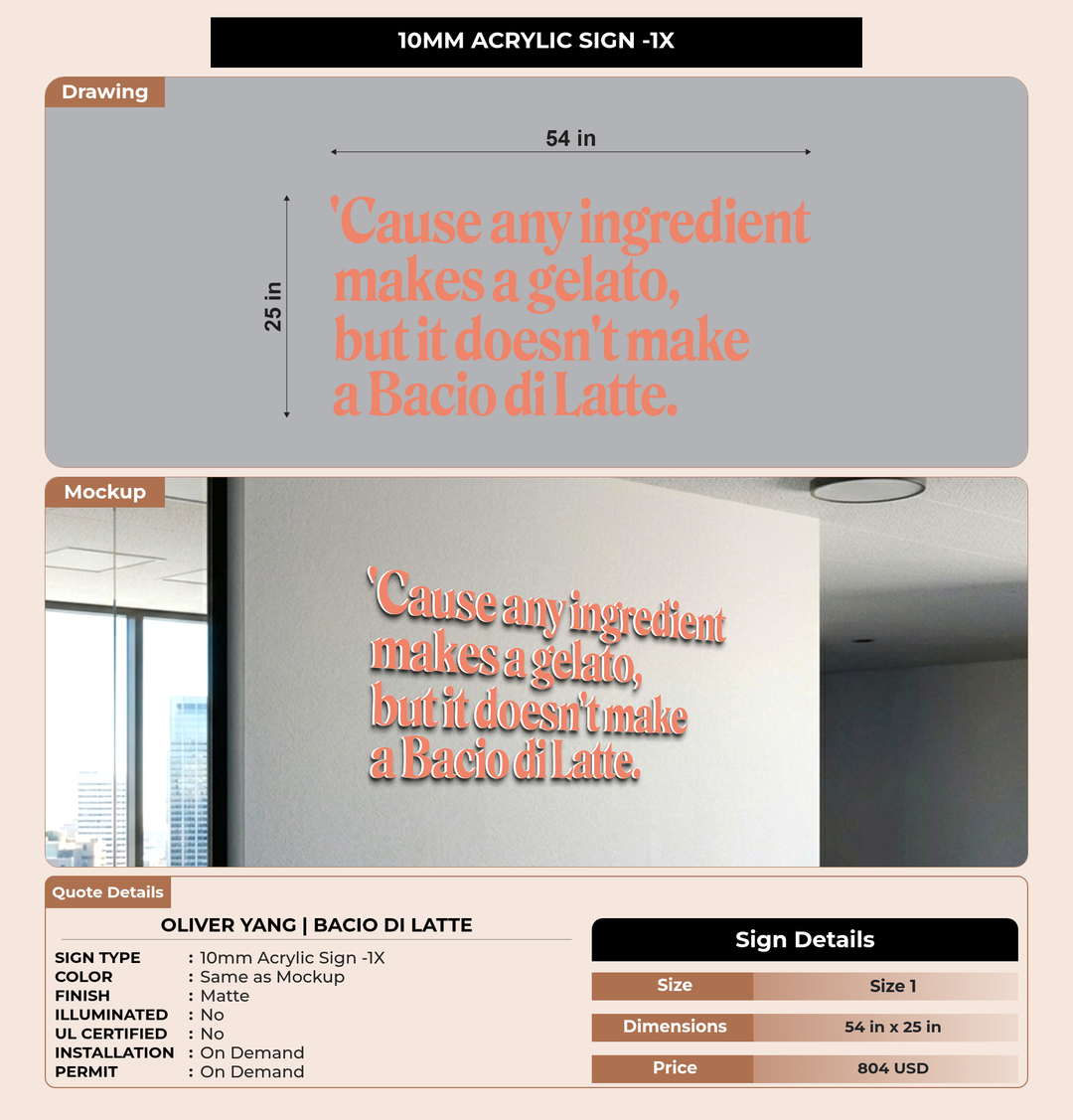 CUSTOM MOCKUP SIGN FOR Oliver Yang | Bacio di Latte
