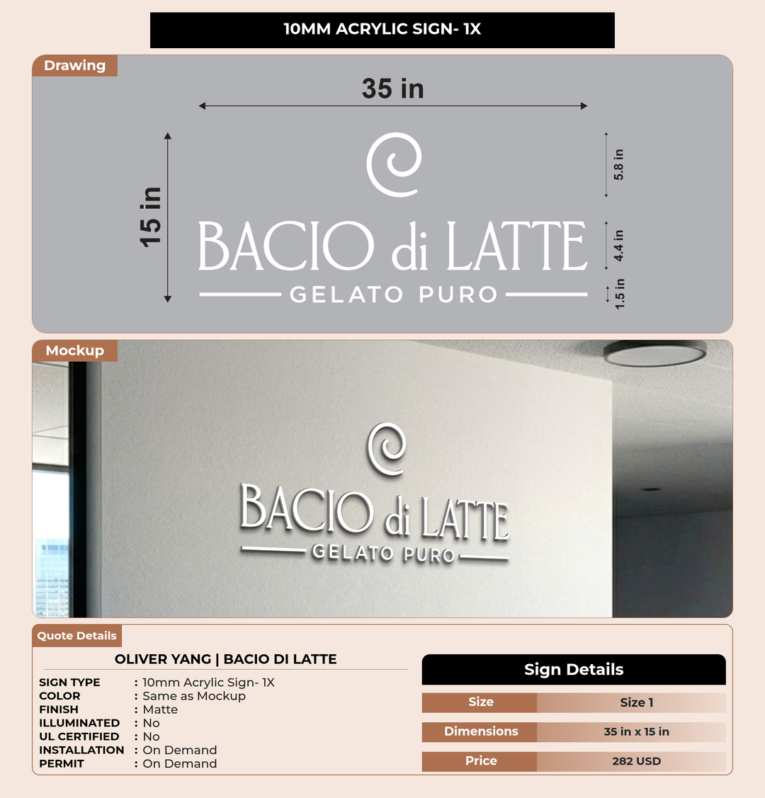 CUSTOM MOCKUP SIGN FOR Oliver Yang | Bacio di Latte