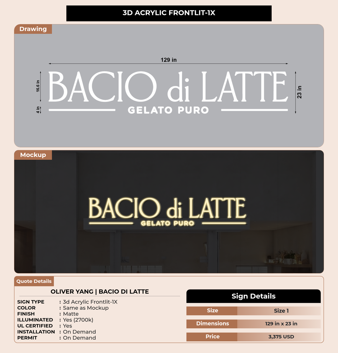 CUSTOM MOCKUP SIGN FOR Oliver Yang | Bacio di Latte